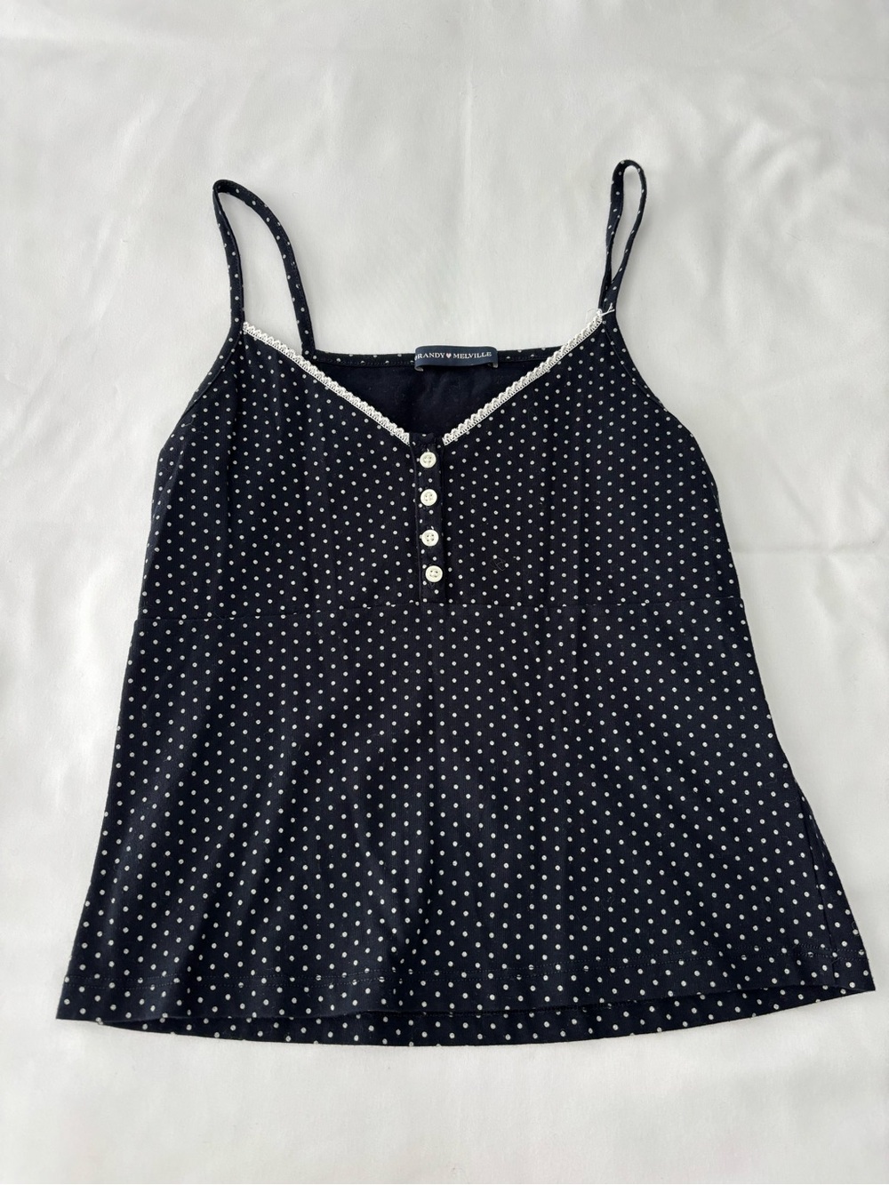 Brandy Melville navy and white polka dot tank